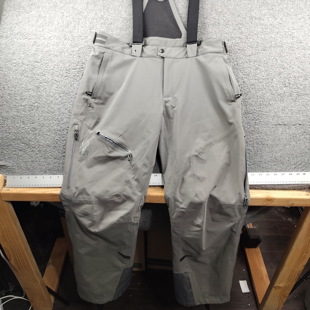 Spyder Snow Bib Pants Mens XL Thinsulate Insulated Suspenders Grey Ski Snowboard